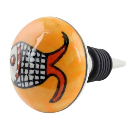Mustard Fish Flat Ceramic Wine Bottle Stopper